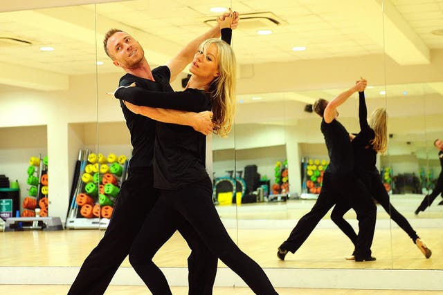 Denise Van Outen and James Jordan rehearse for the BBC programme Strictly Come Dancing at a LA Fitness studio in London.