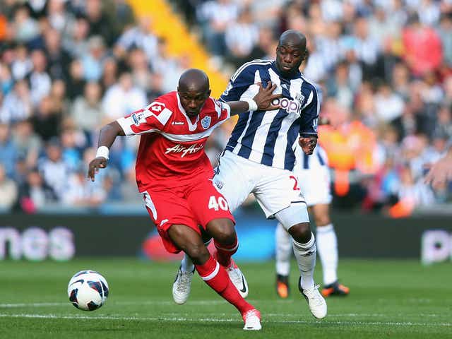 <b>West Brom 3-2 QPR</b>
Stephane Mbia of Queen Park Rangers holds off Stephane Mbia