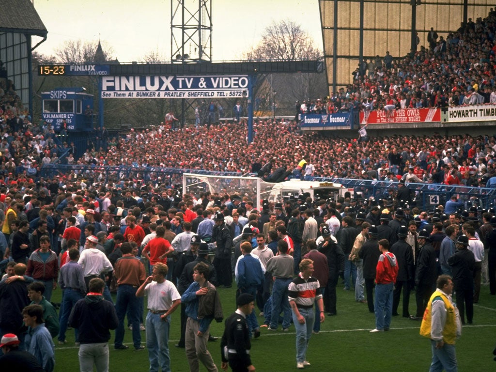 The Leppings Lane end at Hillsborough as the full scale of the April 1989 disaster begins to sink in