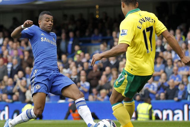 Courting trouble: Ashley Cole finds himself at full stretch as he tries to deny Norwich's Elliott Bennett possession in yesterday's game