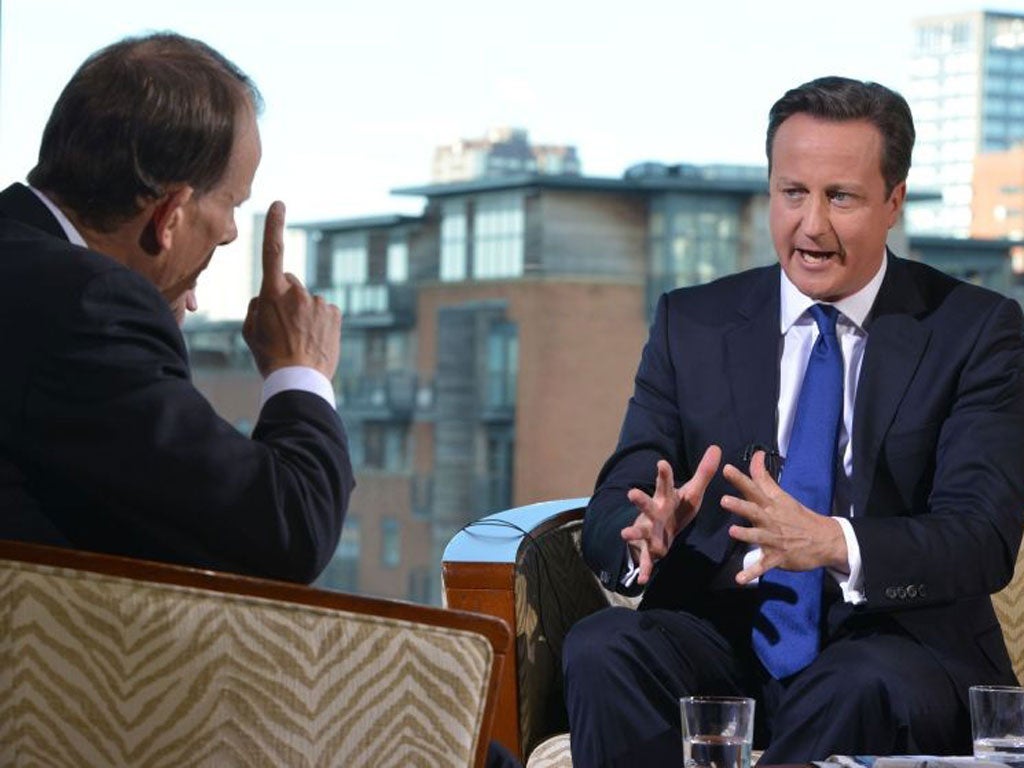 Prime Minister David Cameron appearing on BBC1's The Andrew Marr Show.