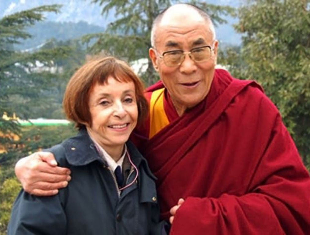 Kewley with the Dalai Lama; after she interviewed him in 1975 they became lifelong friends
