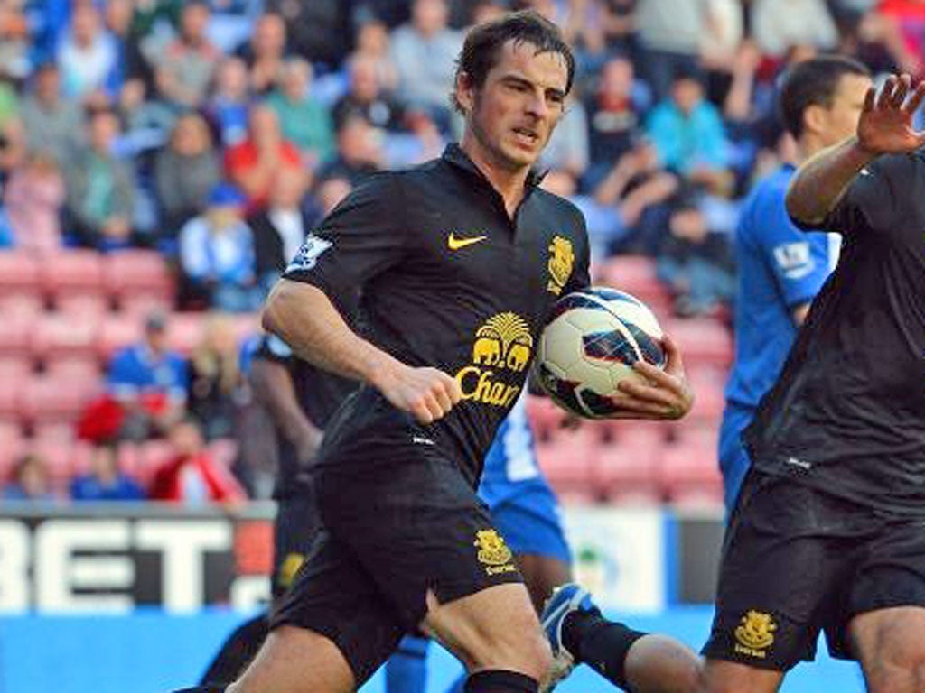 Leighton Baines was praised by David Moyes after the Wigan game