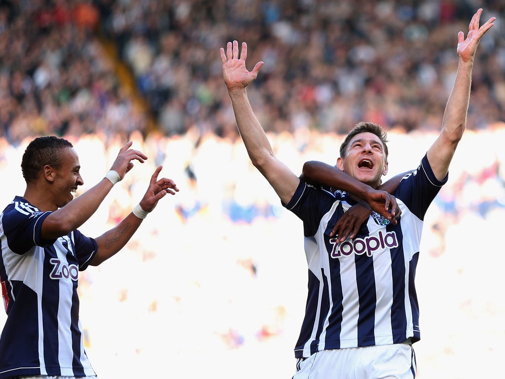 West Brom 3-2 QPR Zoltan Gera of West Bromwich Albion celebrates scoring his side’s second goal.