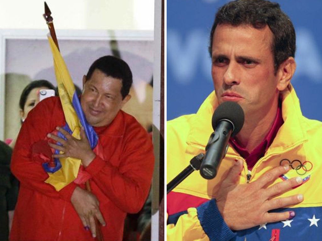 Hugo Chávez celebrates being re-elected, while opposition leader, Henrique Capriles, warned a chastened president that he must govern for all Venezuelans
