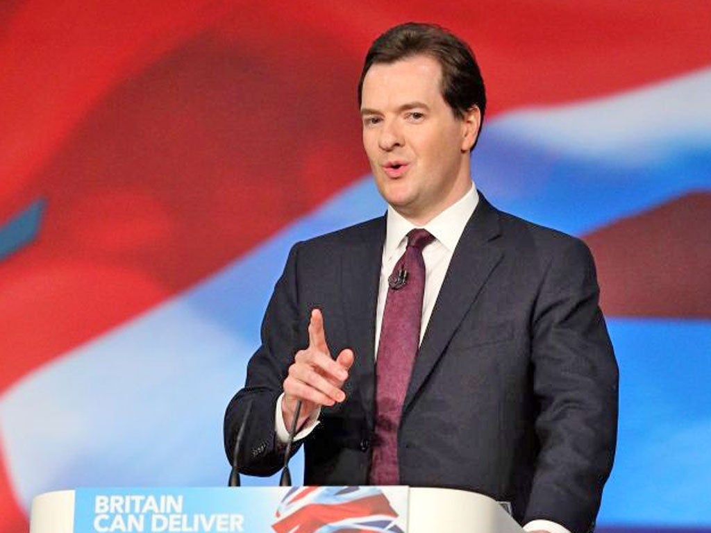 Chancellor of the Exchequer George Osborne speaks at the Conservative party conference in the International Convention Centre