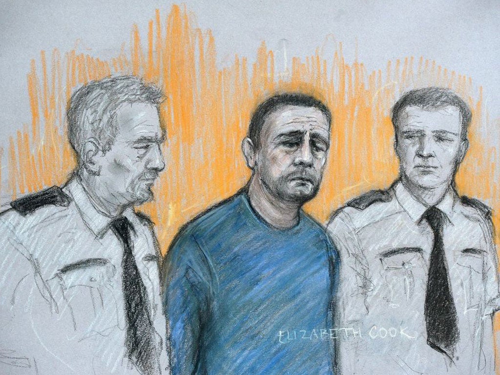 Mark Bridger appears in the dock of Aberystwyth Magistrates' Court accused of the abduction and murder of five-year-old April Jones