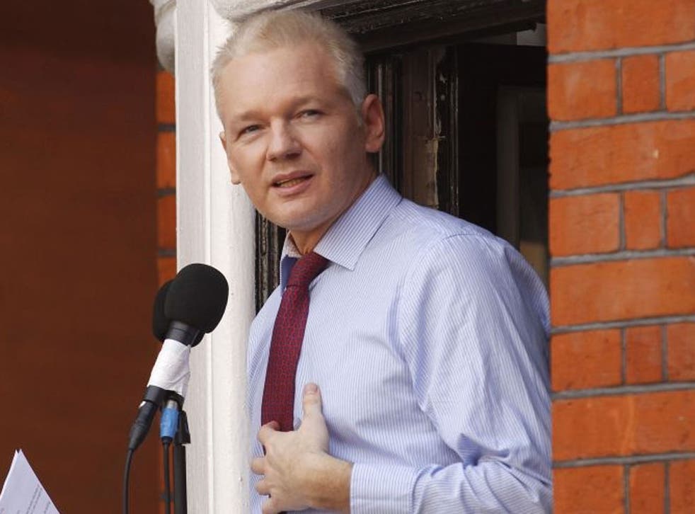 Julian Assange on the balcony of the Ecuadorian embassy