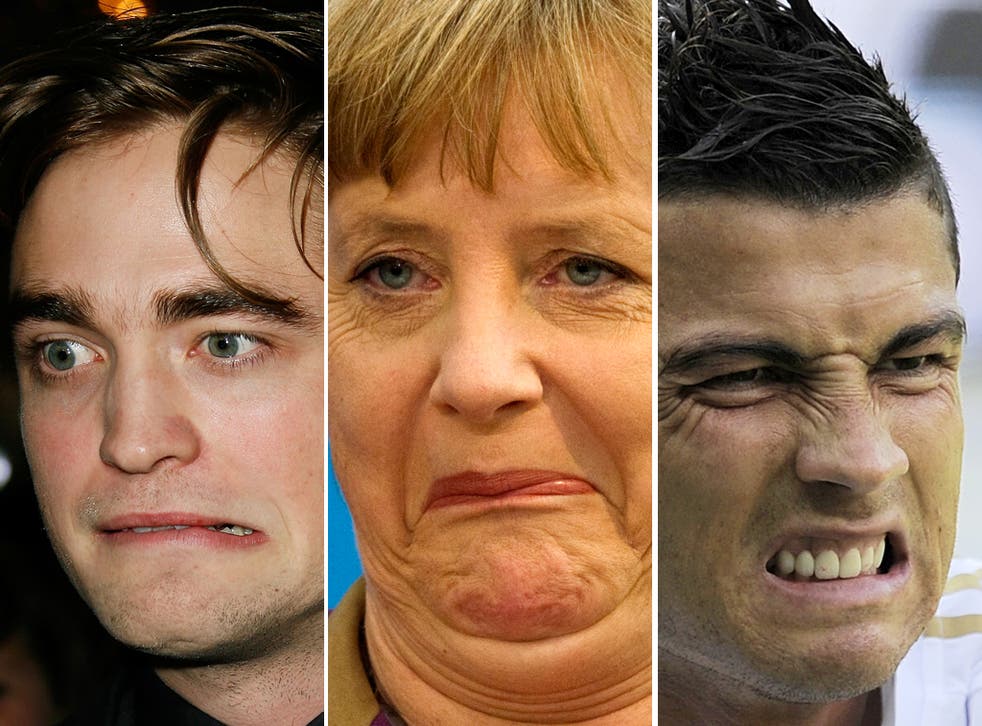 Was it sound that made them wince? Actor Robert Pattinson, Real Madrid's Cristiano Ronaldo and German Chancellor Angela Merkel definitely look as if they have heard something unpleasant