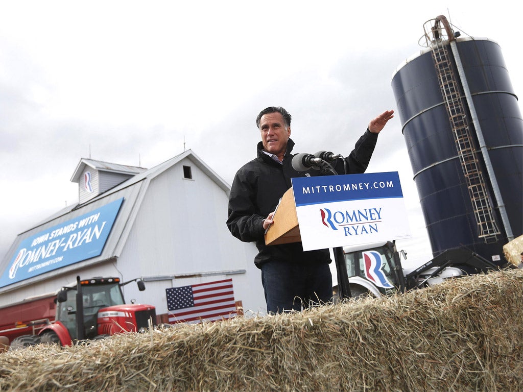 Mitt Romney addresses an audience in Iowa, a key 'swing state' in the election