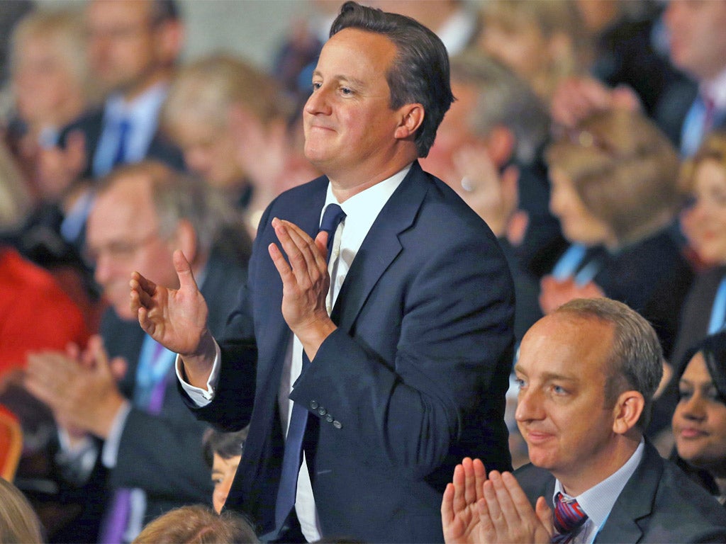 Prime Minister David Cameron applauds Boris Johnson's speech yesterday