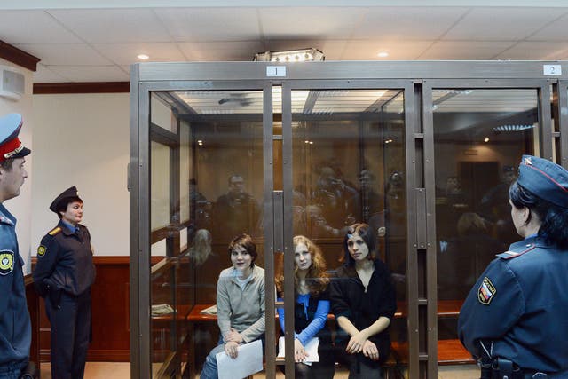 Yekaterina Samutsevich, left, was released while Maria Alyokhina and  Nadezhda Tolokonnikova's seentences were upheld by the Moscow court