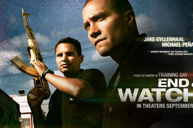 <p><b>End of Watch</b> stars Jake Gyllenhaal and Michael Peña   as LAPD officers patrolling the gangland war zone of Los Angeles. It is an unconventional take on the action thriller format, featuring plenty of ostensible “found-footage” that transports th