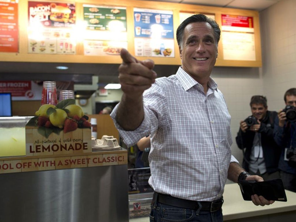Mitt Romney campaigning at a Wendy's in Ohio