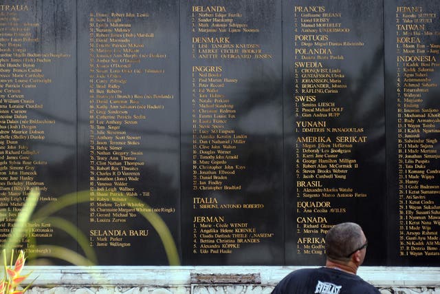 A memorial monument for the 2002 bombing built next to the site of the blasts listing the names of the 202 victims