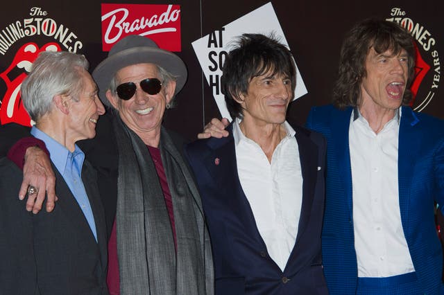 Charlie Watts, Keith Richards, Ronnie Wood and Mick Jagger, from the British Rock band, The Rolling Stones, as they arrive at a central London venue, to mark the 50th anniversary of the Rolling Stones first performance. 