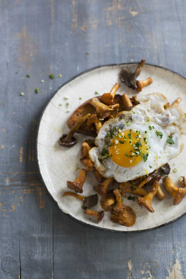 Chanterelles and duck egg on toast