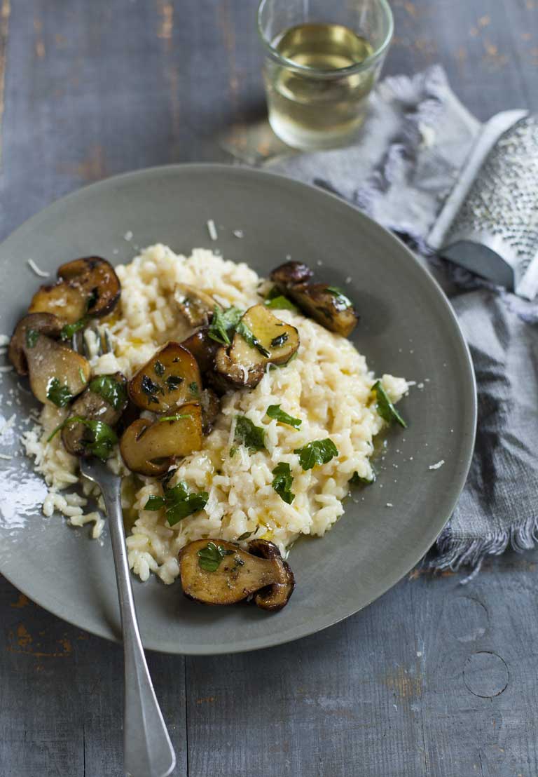Vibrant variation: Creamy Parmesan risotto allied with meaty porcini