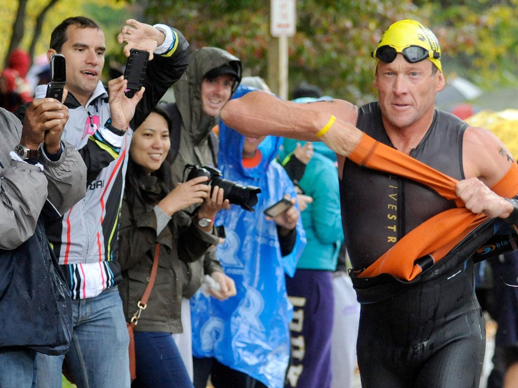 Lance Armstrong competes in a triathlon in Maryland at the weekend