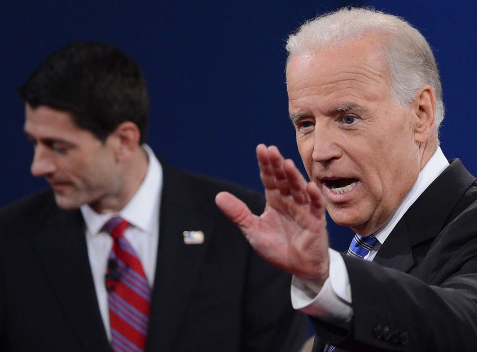 The 90-minute encounter in this small Kentucky college town may have been as uninhibited as any in debate history, as Mr Biden, right, challenged Mr Ryan at every turn