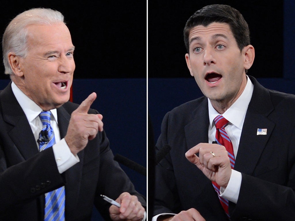 Vice President Joe Biden, left, took on Republican hopeful Paul Ryan in a live televised debate last night