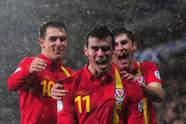 Gareth Bale celebrates scoring Wales' winner