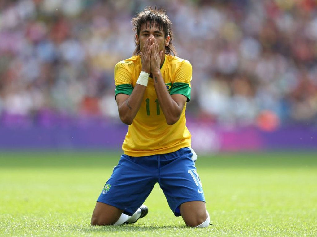 Neymar rues a missed chance in the Olympic final at Wembley in August