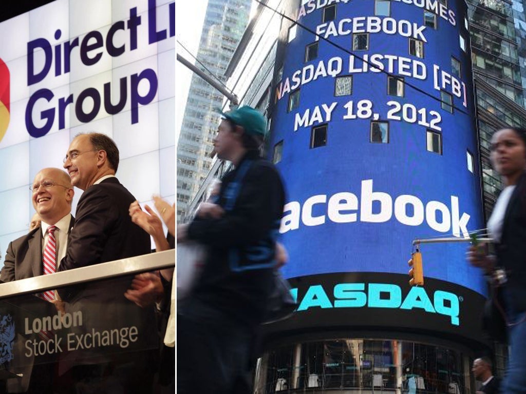 Direct Line, left, will hope its flotation will fair better than Facebook's