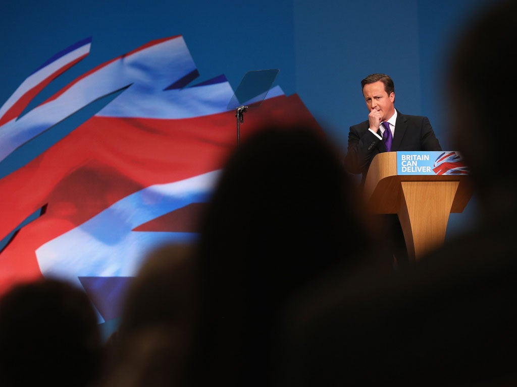 Heads up: David Cameron addressing the Tory conference last week