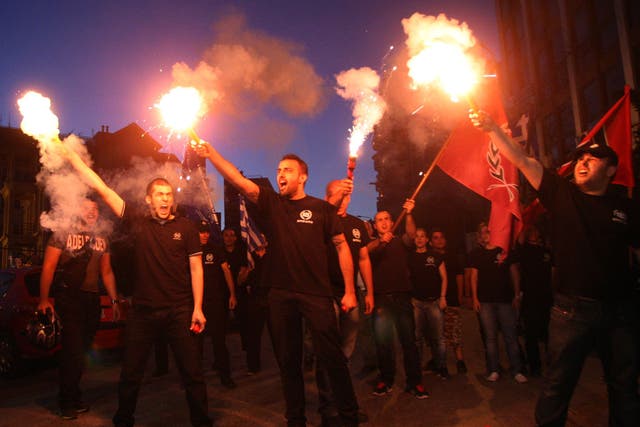 Members of the Greek extreme-right ultra nationalist party Golden Dawn
