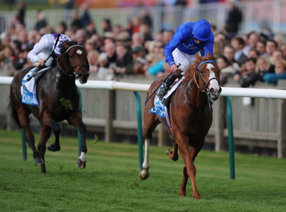 Dawn Approach wins the Dewhurst Stakes under Kevin Manning