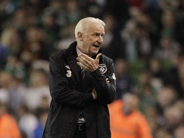 Giovanni Trapattoni gestures during his side’s 6-1 defeat to Germany