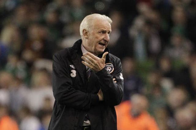 Giovanni Trapattoni gestures during his side’s 6-1 defeat to Germany
