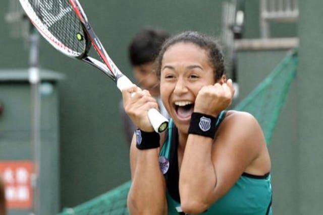 Heather Watson shows her delight as she triumphs