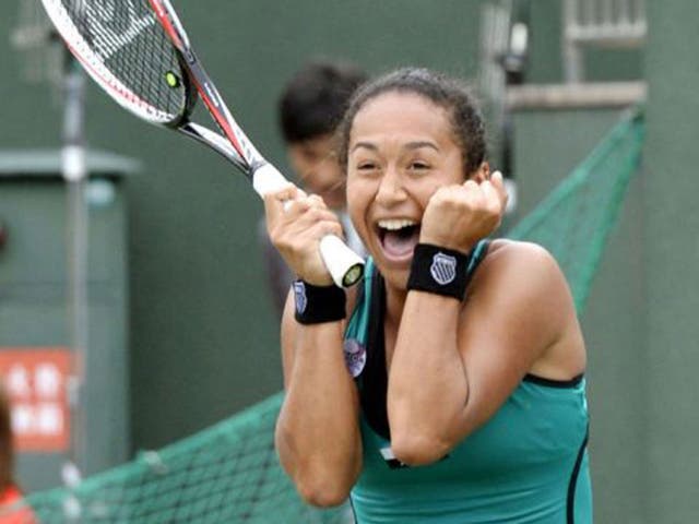 Heather Watson shows her delight as she triumphs