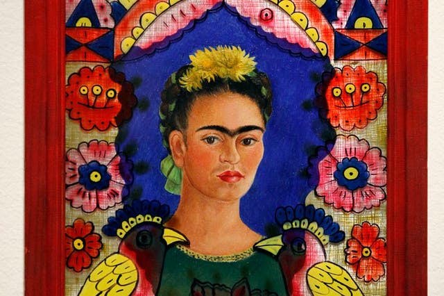 A painting by Frida Kahlo (The Frame, 1938) is seen as part of one of two new exhibits featuring art exclusively by women at the Seattle Art Museum.