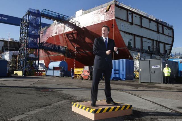 Prime Minister David Cameron speaks during a visit to Rosyth Dock Yard in Fife