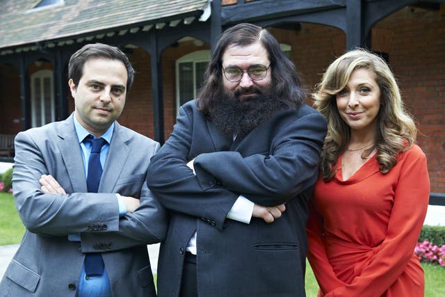 The judging panel from Channel 4's Jewish Mum of the Year. (left to right) Richard Ferrer, Professor Dovid Katz, Tracy-Ann Oberman