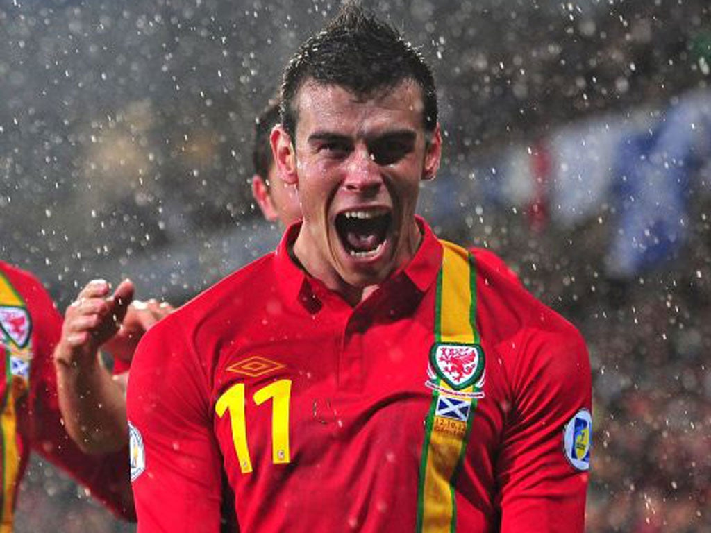 Gareth Bale celebrates his winning goal against Scotland last week