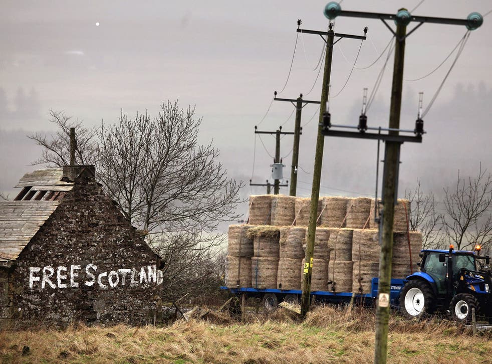 Graffiti stating 'Free Scotland' is written on the gable end wall of a derelict cottage on January 10, 2012 in Bannockburn, Scotland.