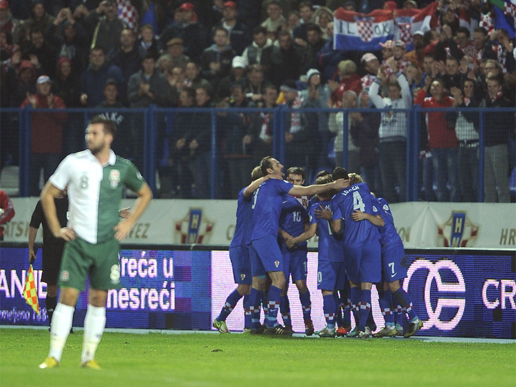 Croatia's players celebrate after scoring