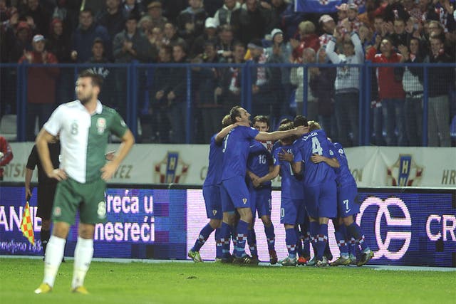 Croatia's players celebrate after scoring