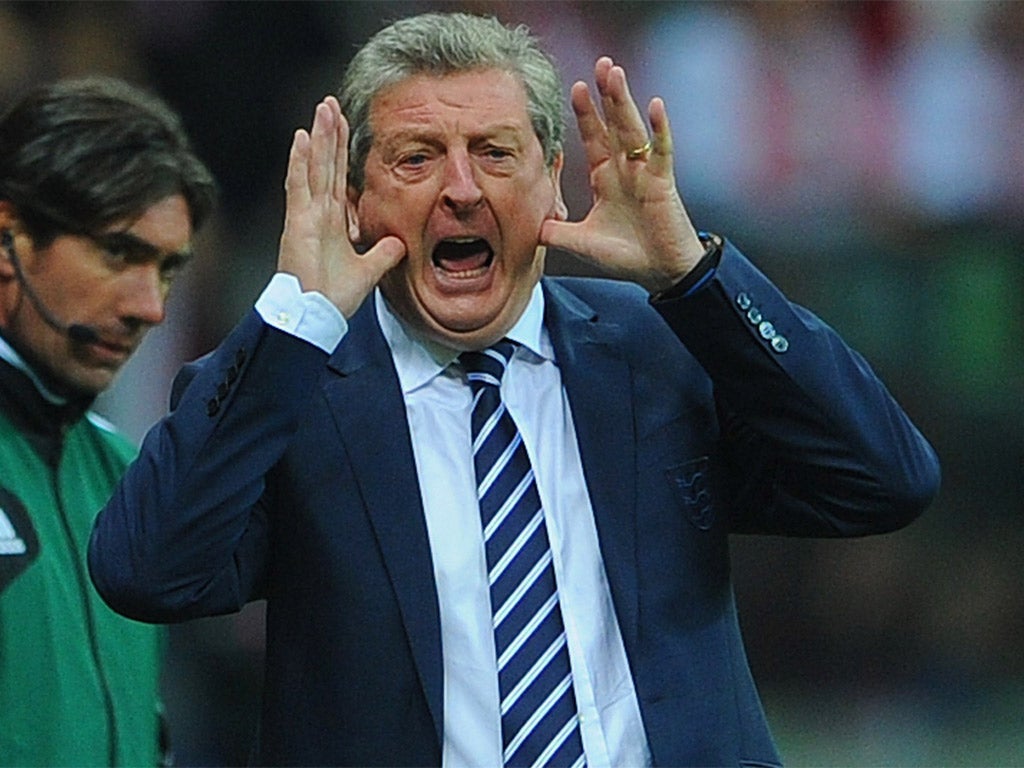 Roy Hodgson shouts instuctions during the match