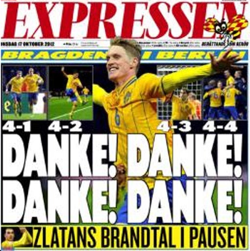 'Thank you! Thank you! Thank you! Thank you!' - The front page of Sweden's 'Expressen'