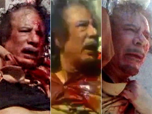 Stills from the video footage taken during Gaddafi's final moments