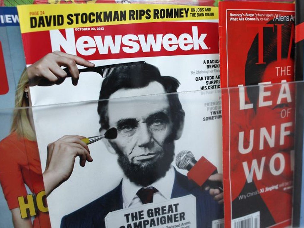 A copy of Newsweek magazine sits on a newsstand in New York