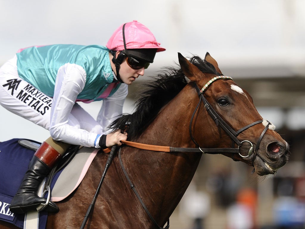 Tom Queally on Frankel for a recent workout at Newmarket racecourse