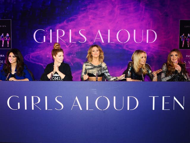 Cheryl Cole, far left, Nicola Roberts, Kimberley Walsh, Sarah Harding and Nadine Coyle appeared at a London hotel yesterday to confirm that the band, created by a television talent show in 2002, would reunite for a 10th anniversary UK tour and album