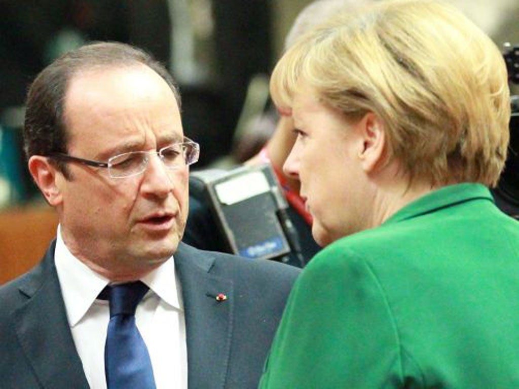 Francois Hollande and Angela Merkel in Brussels