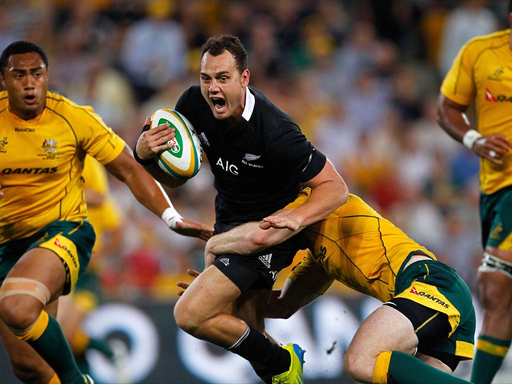 Stop gap: New Zealand full-back Israel Dagg fails to get past Australia’s Nick Phipps during yesterday’s draw
